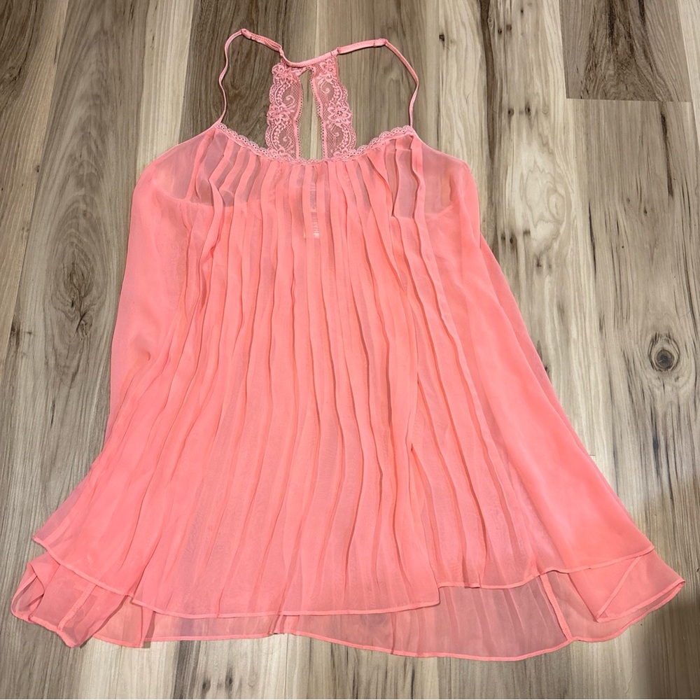 In Bloom By Jonquil Babydoll Chemise Lingerie Pink Pleated With Lace Size Large
